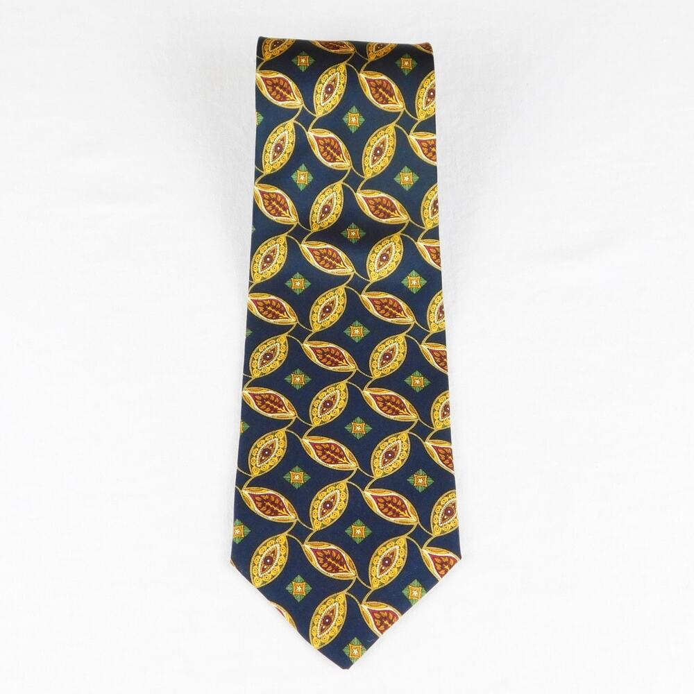 Hunting Horn Blue Burgundy Green Gold Silk Necktie